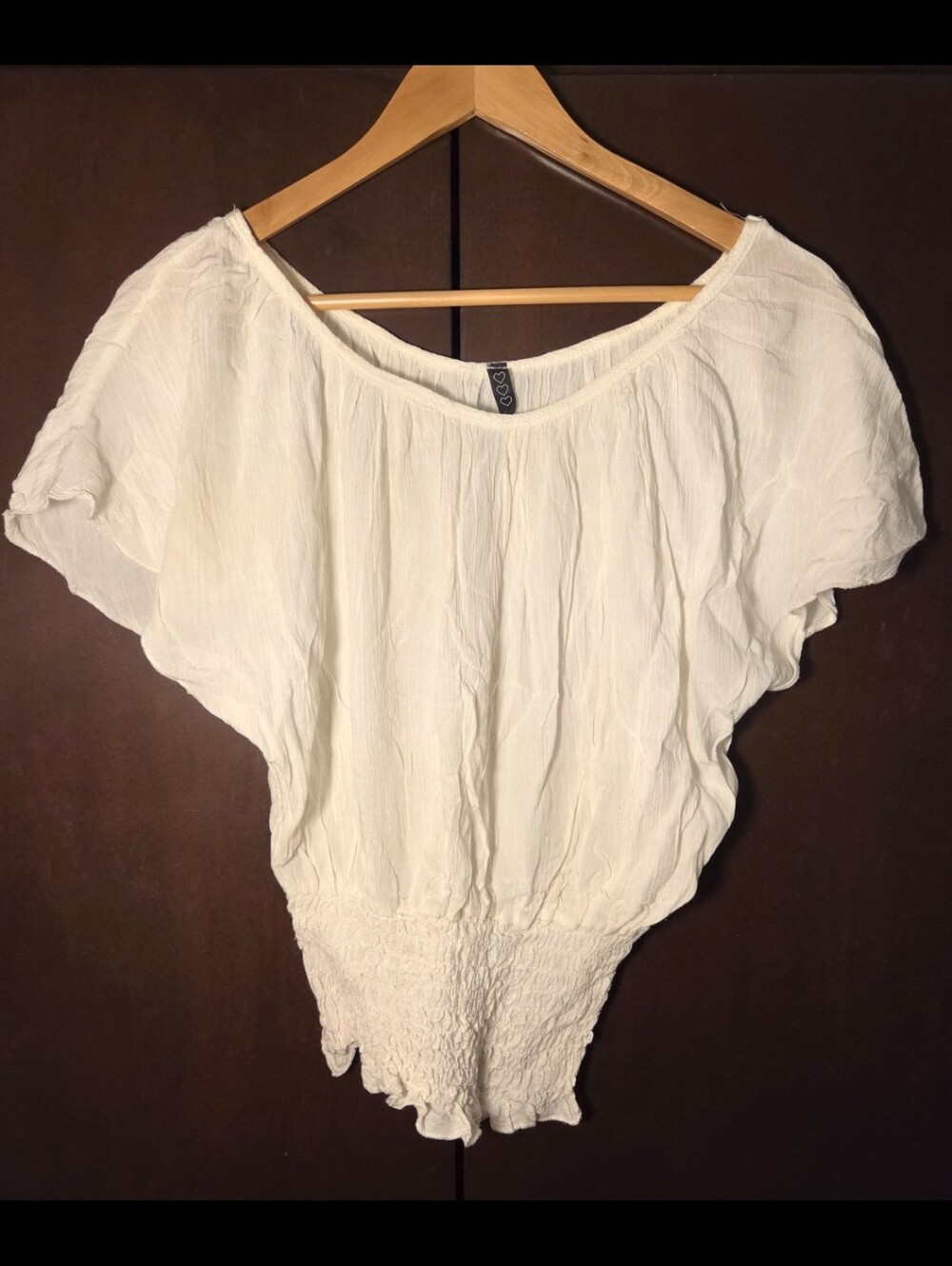 White Off-Shoulder Smocked Waist Top Women Size Medium Juniors'